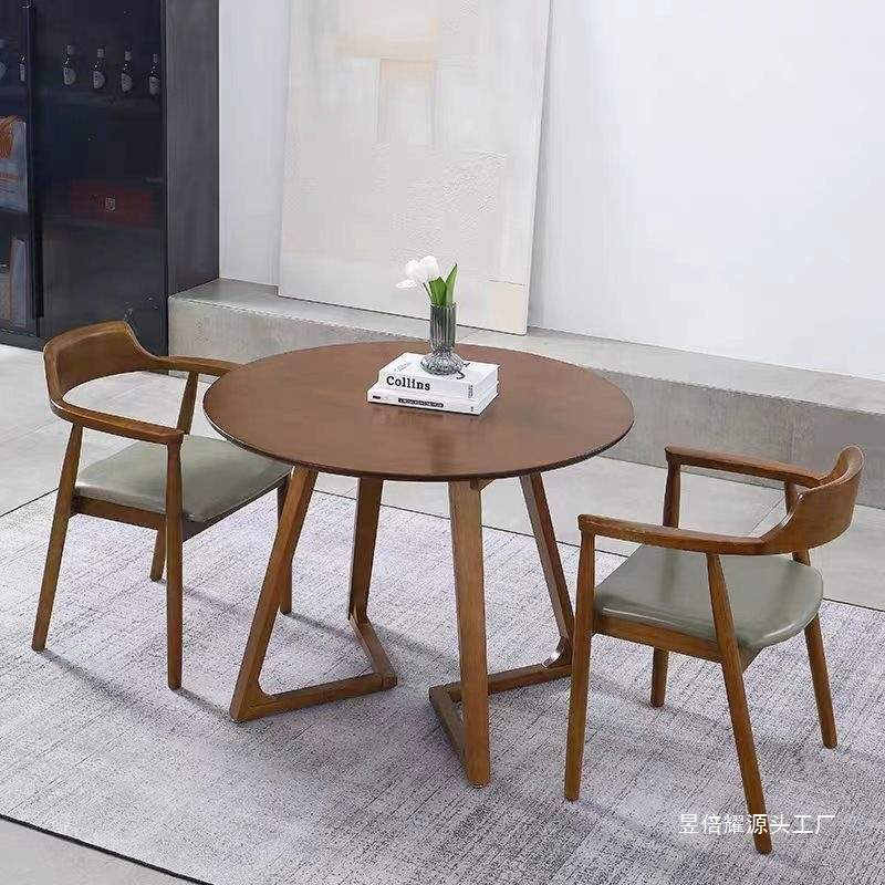 简约茶几实木圆餐桌休闲洽谈餐桌椅组合现代阳台家用小户型桌子