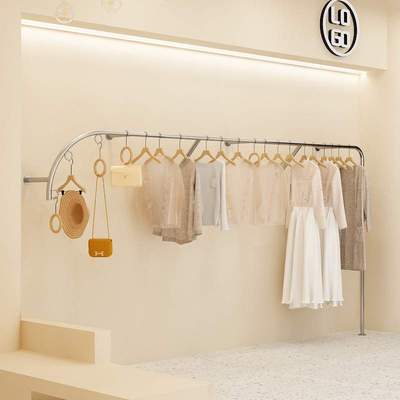 服装店展示架上墙壁挂式侧挂不锈钢女装店货架挂衣杆陈列衣架