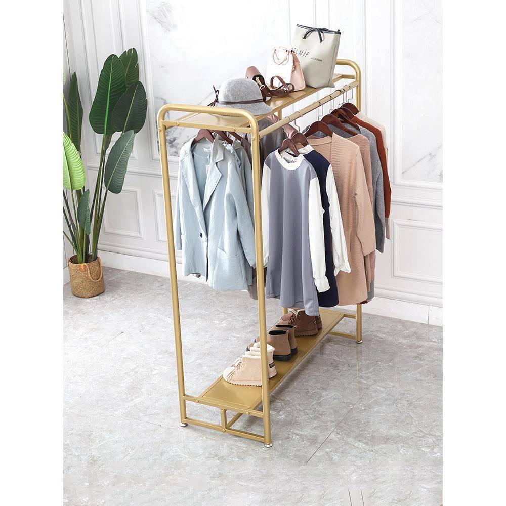 服装店中岛架落地式双排结实金色女装店铺中间双层货架童装展示架