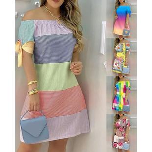 Sexy Shoulder Bow Sleeve Short Summer Dress Mini Off Women