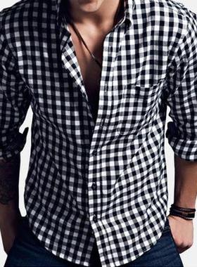 Men's flannel plaid shirt Casual Long Sleeve Shirts 男士