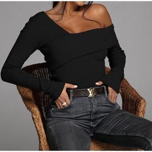 necked cross solid color shirt Women& 39;s