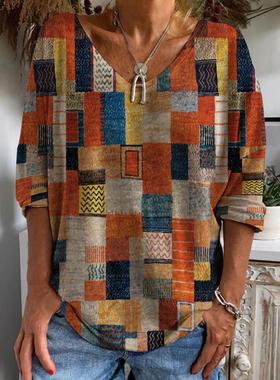 Leisure collar long sleeved loose fitting women's T-shir