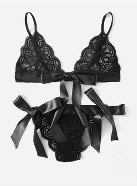 Sexy lingerie Sexy women's three-point bow split underwe