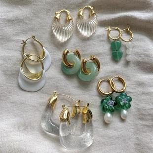 Geometric Hoop Earrings New Women Resin for Stai Transparent