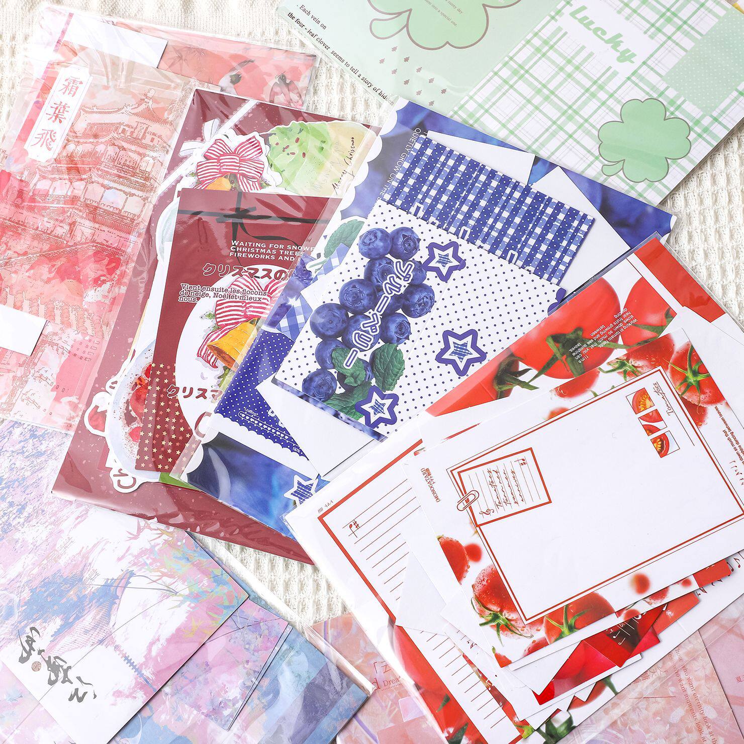 折页文创清新混合随心配卡头卡背食物试吃set系复古贴纸打材料包