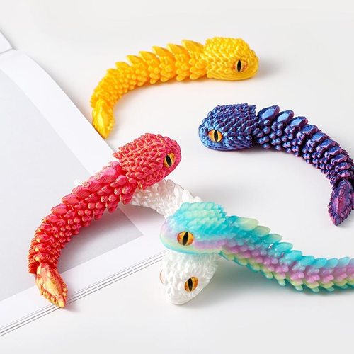 3D打印可爱迷你蝰蛇摆摊仿真动物可动模型儿童礼物摆件小蛇中国龙