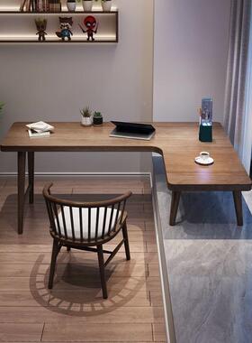 实木飘窗台上转角脑书桌角L型长短电桌高低脚靠窗腿阳台学95075拐