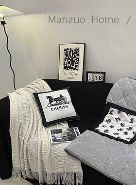 枕满黑马车水晶绒灰抱被二43108合一法式客厅抱枕毯车载两白用座