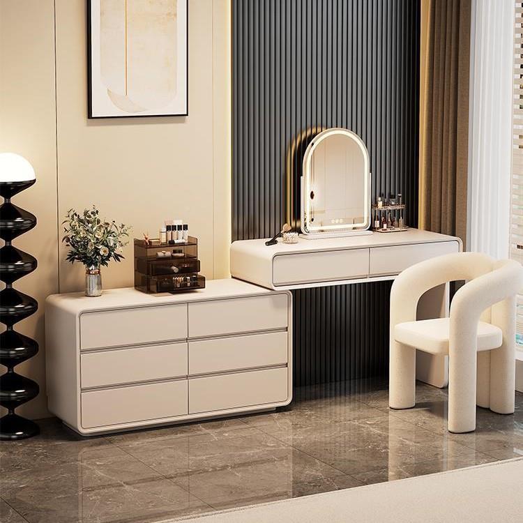 奶油风实木0主卧梳台HNH室现代简约化妆台斗卧柜伸妆缩一体化妆桌
