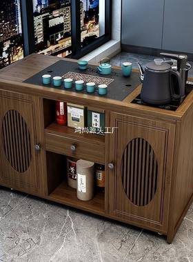 自移动茶桌LJK茶水茶台家用实木小茶车客厅泡几茶具套装全动烧壶