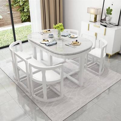 型大理石实木餐桌椅组桌合隐藏餐椅现代简约小户NIG家用客红厅餐