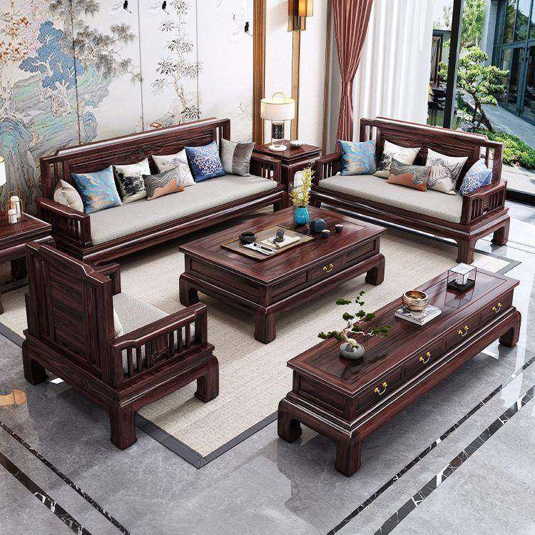 金花木新中式实沙发组合冬夏两用53774仿古雕花菠萝格高轻奢木客