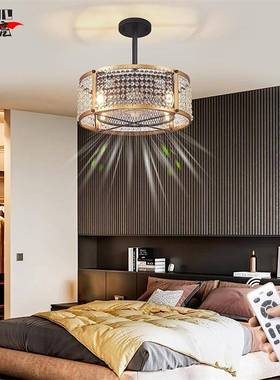 跨境亚逊拉丝马扇镍现代水晶吊笼式扇带可逆电机卧809室客厅美式