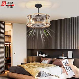 跨境亚逊拉丝马扇镍现代水晶吊笼式扇带可逆电机卧809室客厅美式