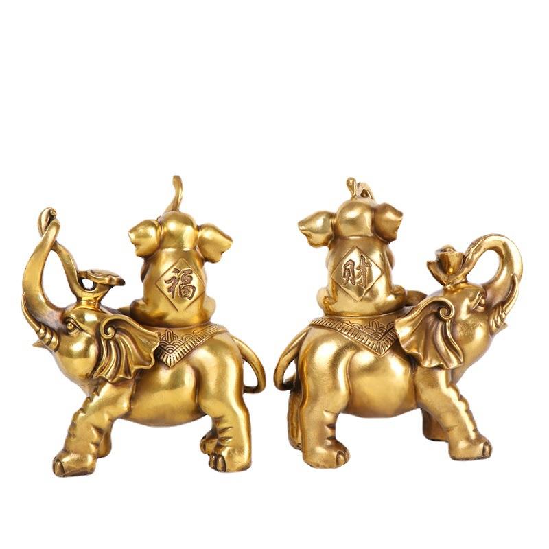 饰杨记铜铜大象财福对象摆件工艺品家居店装品铺0117财福对象