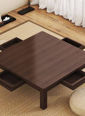 榻茶桌带炕桌吃饭农村茶几飘米窗矮桌实F997TST7木学习桌楠竹抽屉