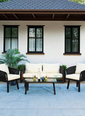 户外绳编沙发庭院阳花园休闲小区售楼部藤木柚沙发组合RDV台防水