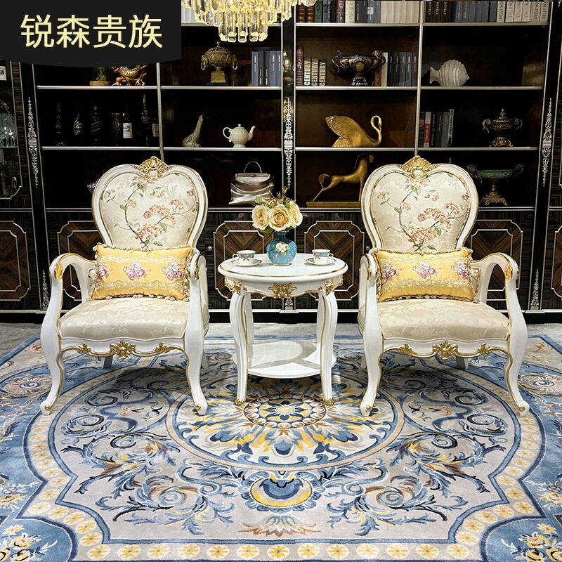 法式绣花布艺高背休闲椅