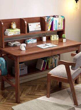 书桌中小学生家用写字37320桌桌书架一体简易实木生习升降桌女卧