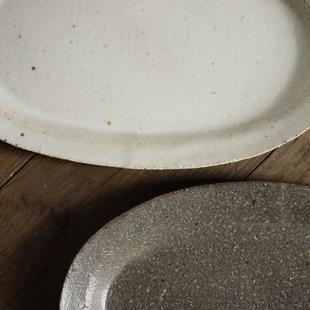 BTV禾下4圆型折椭边平盘手作陶器F7T5H98M食器粗陶