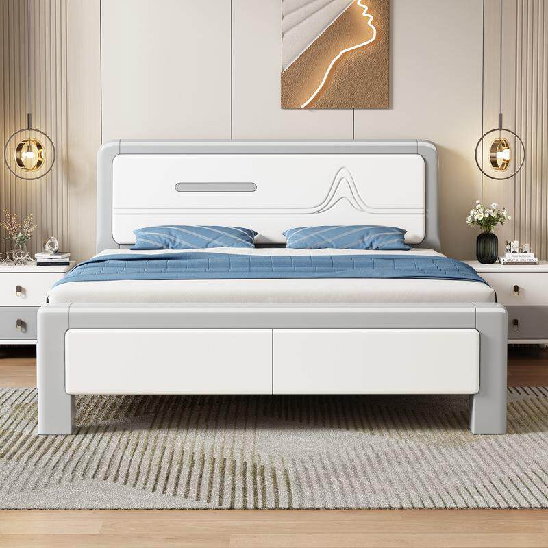 轻奢NEK油静音榫卯全实木床现代简约白色家用主奶双物人卧床气压