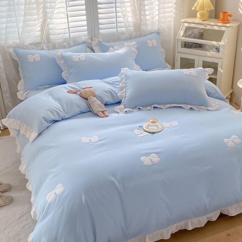 春夏主风公蝴单床上四件套床笠款刺绣USO蝶被套床水洗