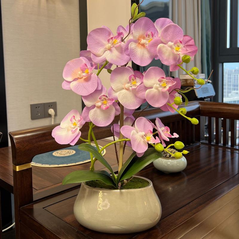 仿真GYY蝴蝶兰仿花真兰花客盆栽新款假花套陶装厅电视柜中式瓷盆
