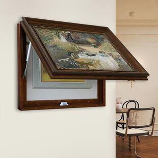 法式复饰古电al202406表可箱装画美式式客餐厅推拉配电箱挂画欧电