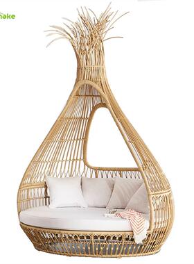 户外家具别墅花园圆形遮阳躺阳闲台躺KM41椅休组合单人床懒人藤棚