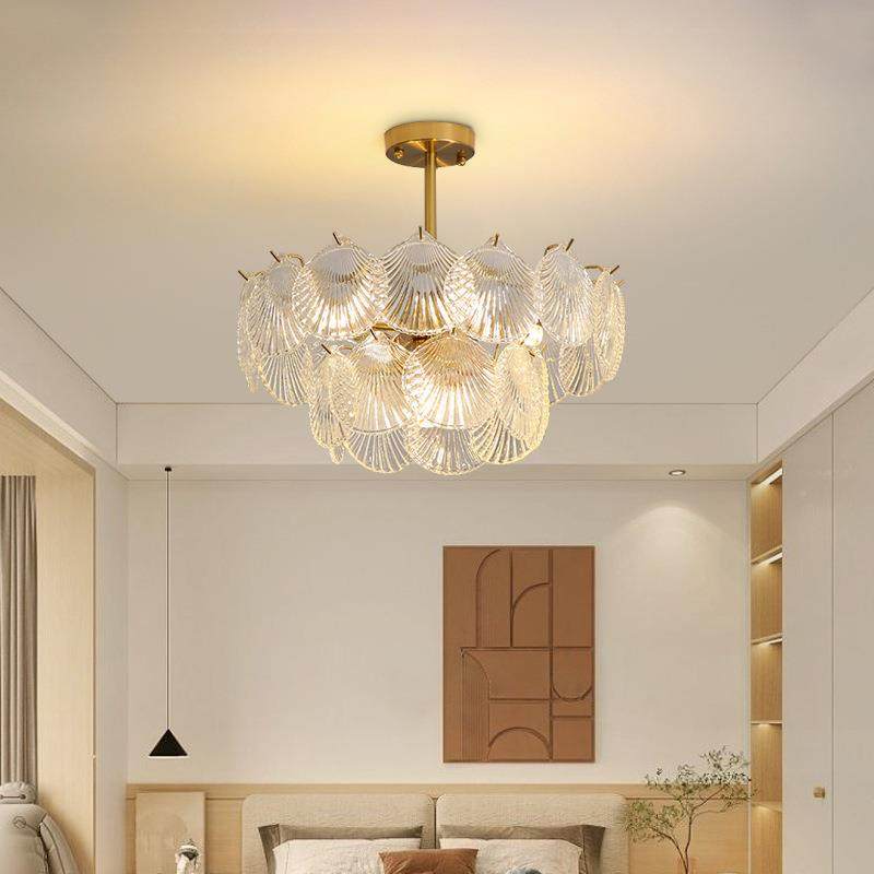 客式厅玻轻奢主灯法卧室贝壳灯具奶油风水房间TLX灯璃餐厅家用吊