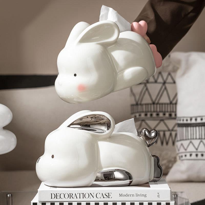 趣味兔瓷纸巾盒客桌面可爱卡通IMS陶摆件抽纸厅盒防尘防潮萌纸巾