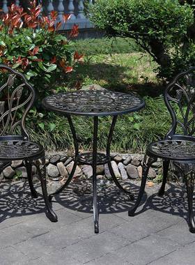 户外闲桌椅院休室小区37984别墅铁艺铸铝三件套阳台外露庭台休息