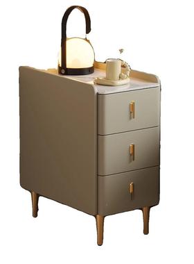 实木超窄智边能小简床头柜轻奢型现代约卧室家用无线WBY充电岩板