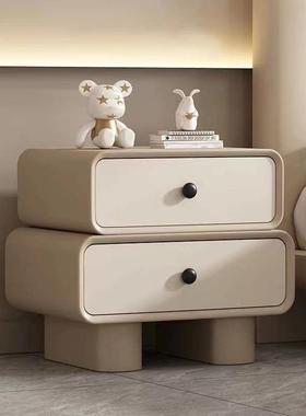 网红奶油风床头安免装简约现代皮质古收纳柜实木柜家用89444卧室