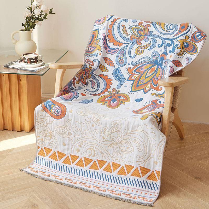 沐锦2025新品全棉四流苏纱布浴巾长棉毛层多功OER能绒披肩盖毯巾