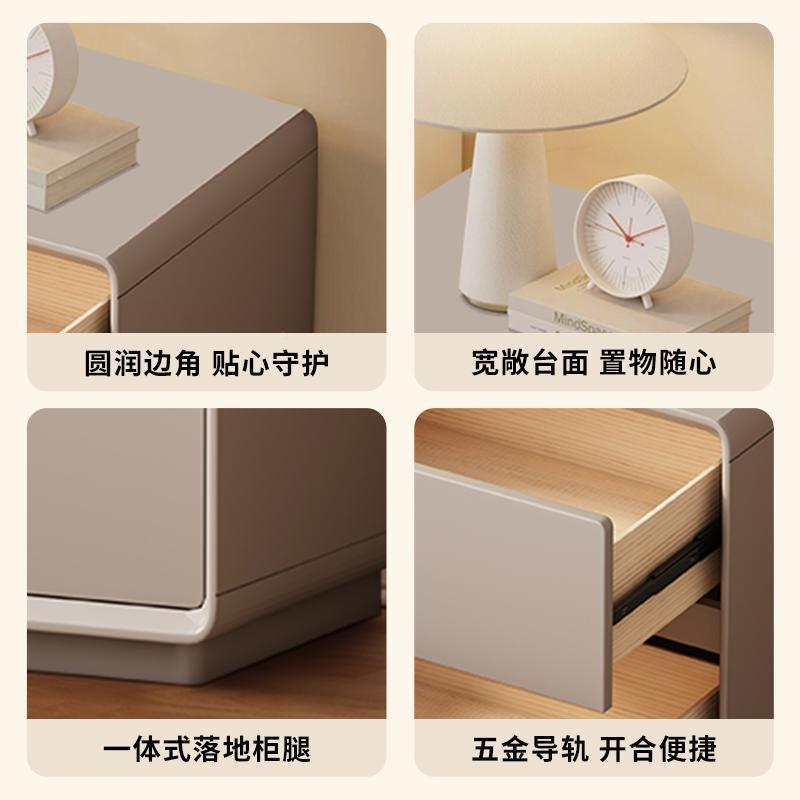 卧实木烤漆床安头柜现XNC代简约意风免装室床式边柜感储物柜