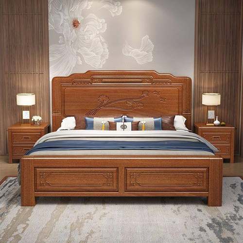 花梨木实木592#床1.8萝格木1.5人菠米双主卧大床中式仿古雕花老全