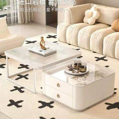 奶油风岩板几子客厅家用小简约现Y555P代户型轻茶奢网红圆形茶几