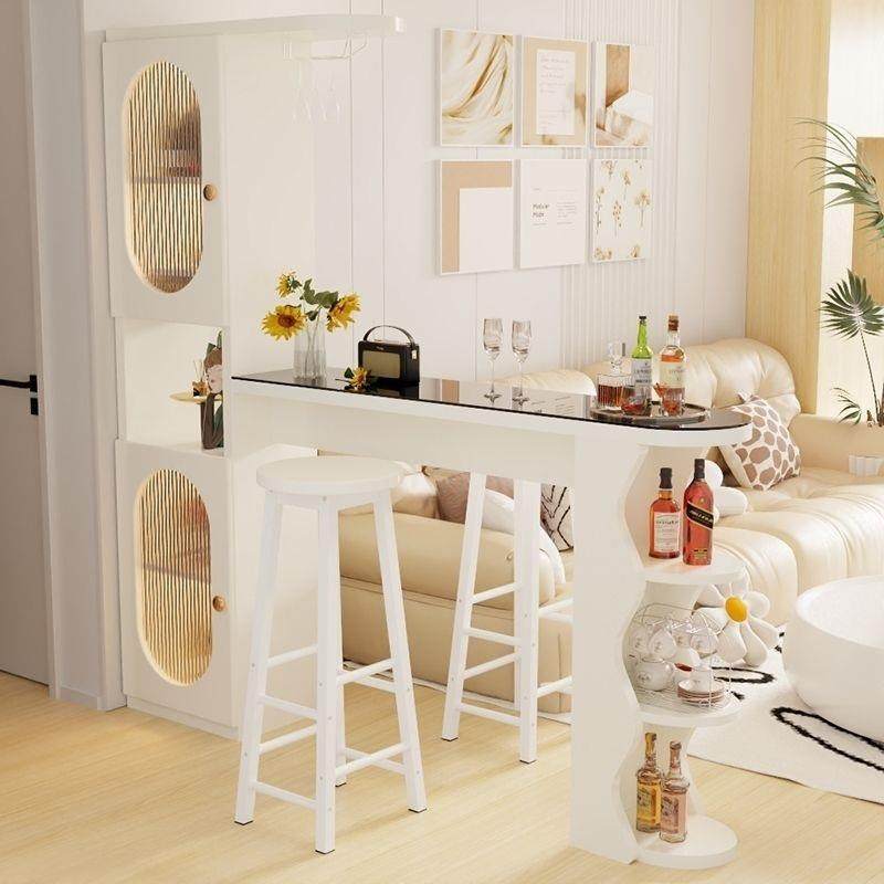 岩板奶风油吧台桌家酒用客隔断柜餐厅柜餐边一体柜子JML靠墙厅玄