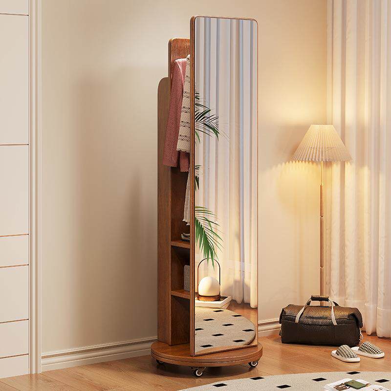 实全身镜落镜家用可移动旋转46089置物杂志书架木挂衣架一体衣穿