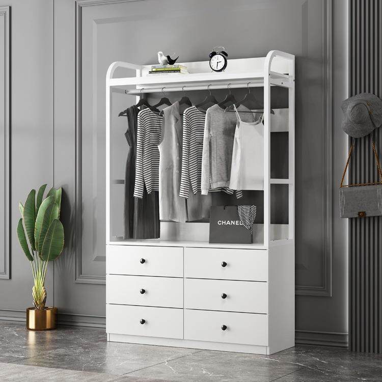 铁艺衣帽架落地家用33053简易衣衣物柜卧室挂架客厅间房带抽屉收