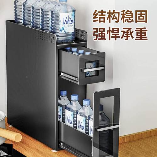 厨房转角调UDP窄料品置架台面边墙角收纳物架橱柜侧面抽窄拉极储