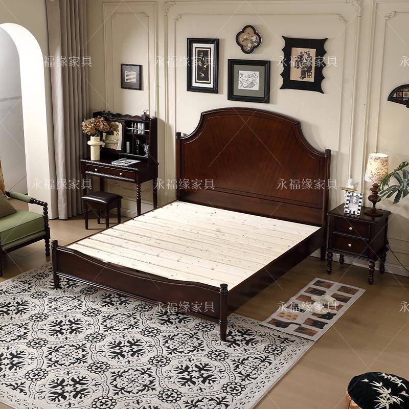 式复古实床木床法式中古美风轻奢床1米8双人2TXR02新款轻奢5主卧