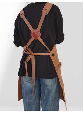 浅咖防色油围裙上口袋带拉链油耐磨复古百作VJM搭蜡厨房烘焙工裙