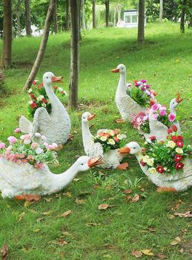 仿真黄鸭动物鸭子摆件花品幼儿园林景观庭院69059陈装饰盆玻美璃