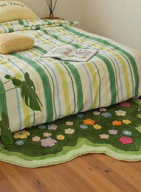 跨境小清新花卉毯地31913隔凉边防滑卧室床毯耐脏地吸水植绒客厅