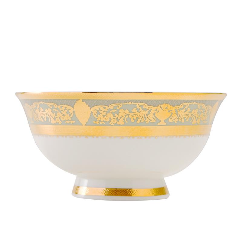 浮雕TAG金用4.家5寸6英碗骨瓷饭碗英面碗轻奢汤寸碗上档次金边陶