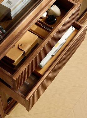 北黑胡桃15694全实木储物木客厅柜美式现代简约边柜组书合收美纳