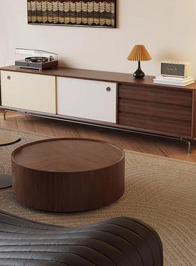 法式复古胡桃木色户电视柜茶几组合中客67748风小型厅一古体收纳